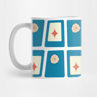 Mid Century Funky Blocks 2 in Celadon Blue, Coral, Peach and Yellow Mug